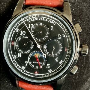 NWOT Multifunction Automatic Carnival 1986 40mm Watch w Original Box/Manual